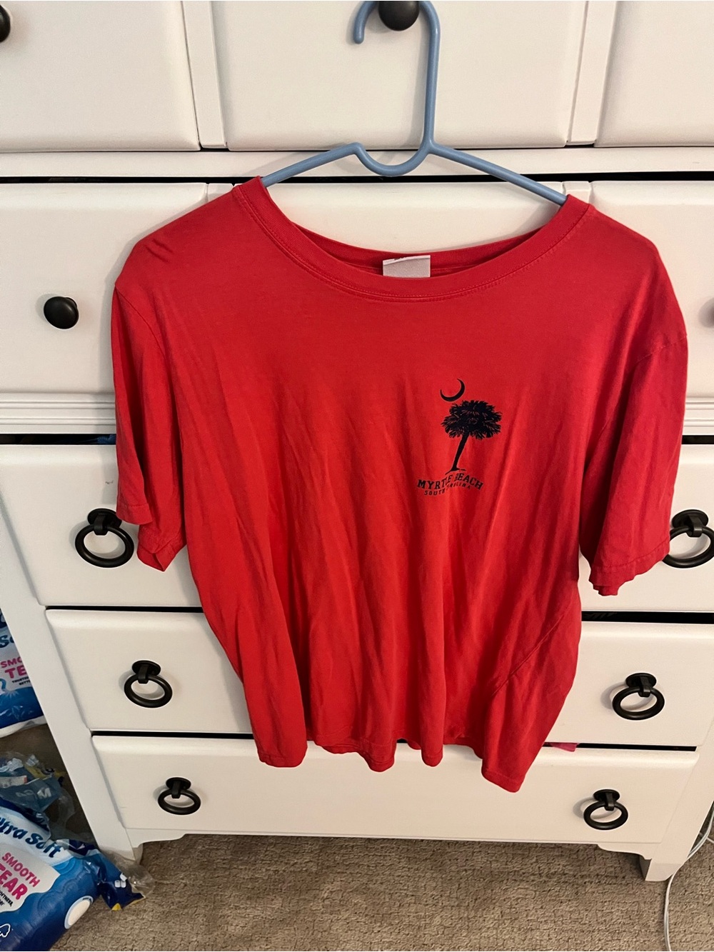 Red Short-Sleeve Graphic Tee with Palm Tree Motif